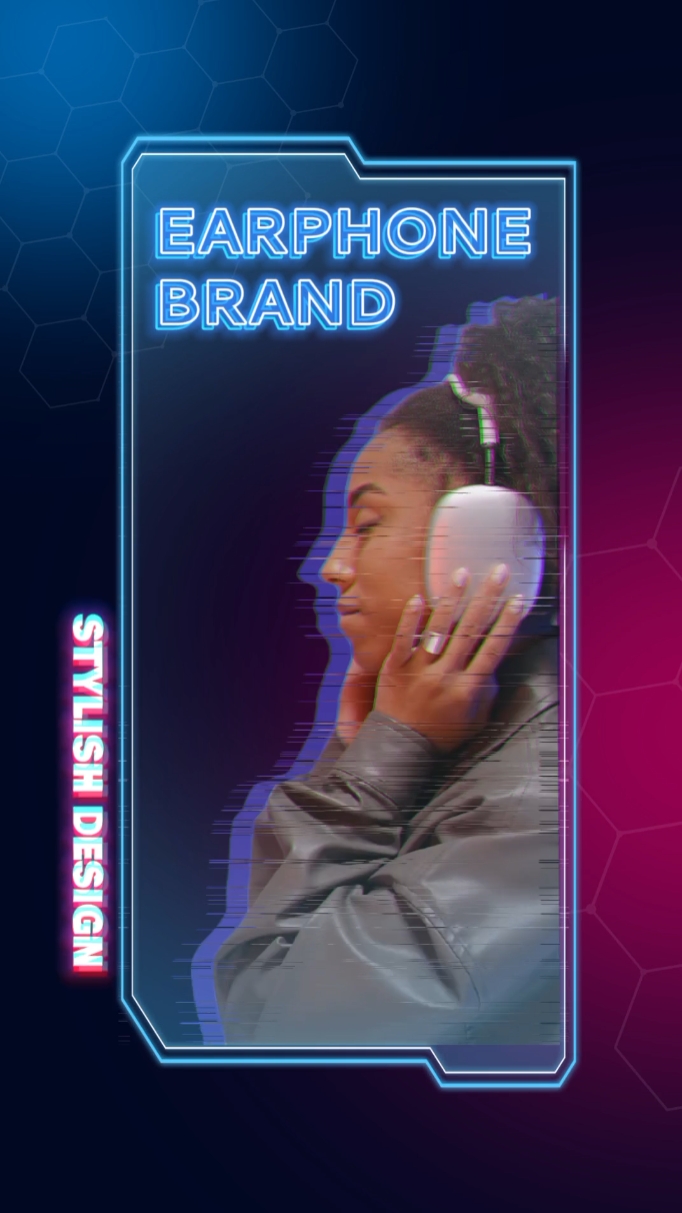 Escaparate de videos de productos de auriculares estilo Glitch