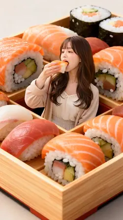 寿司を食べてる