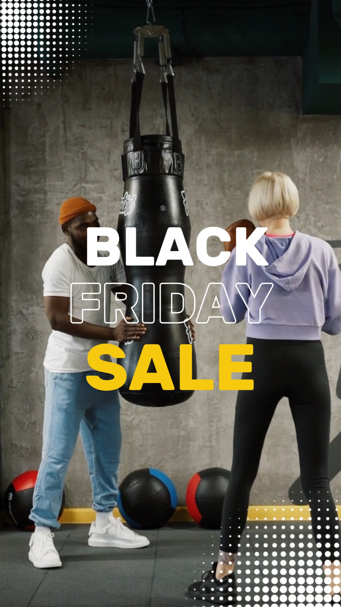 Anúncios promocionais da Black Friday Sports Fitness da moda.