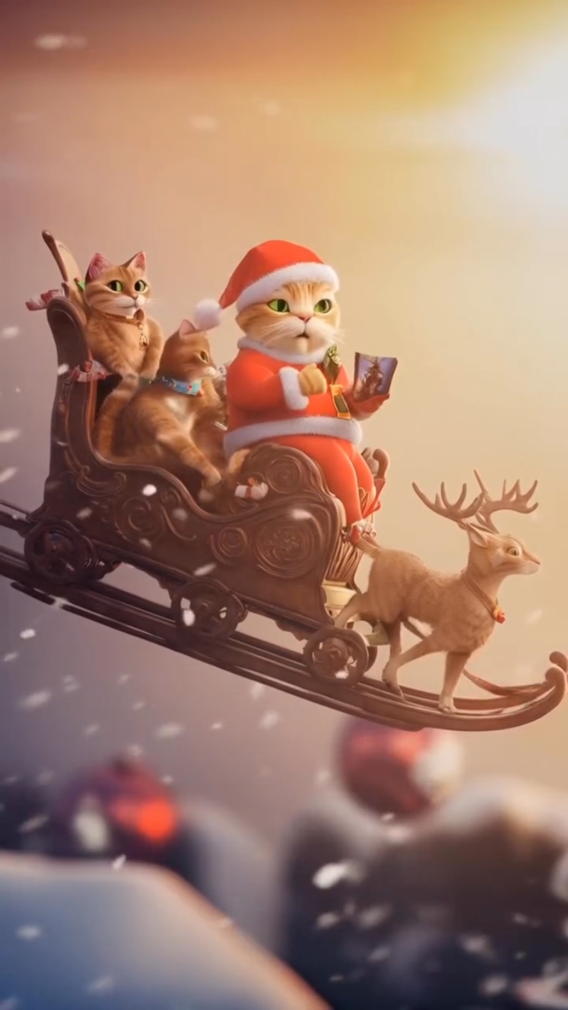 Funny cat santa