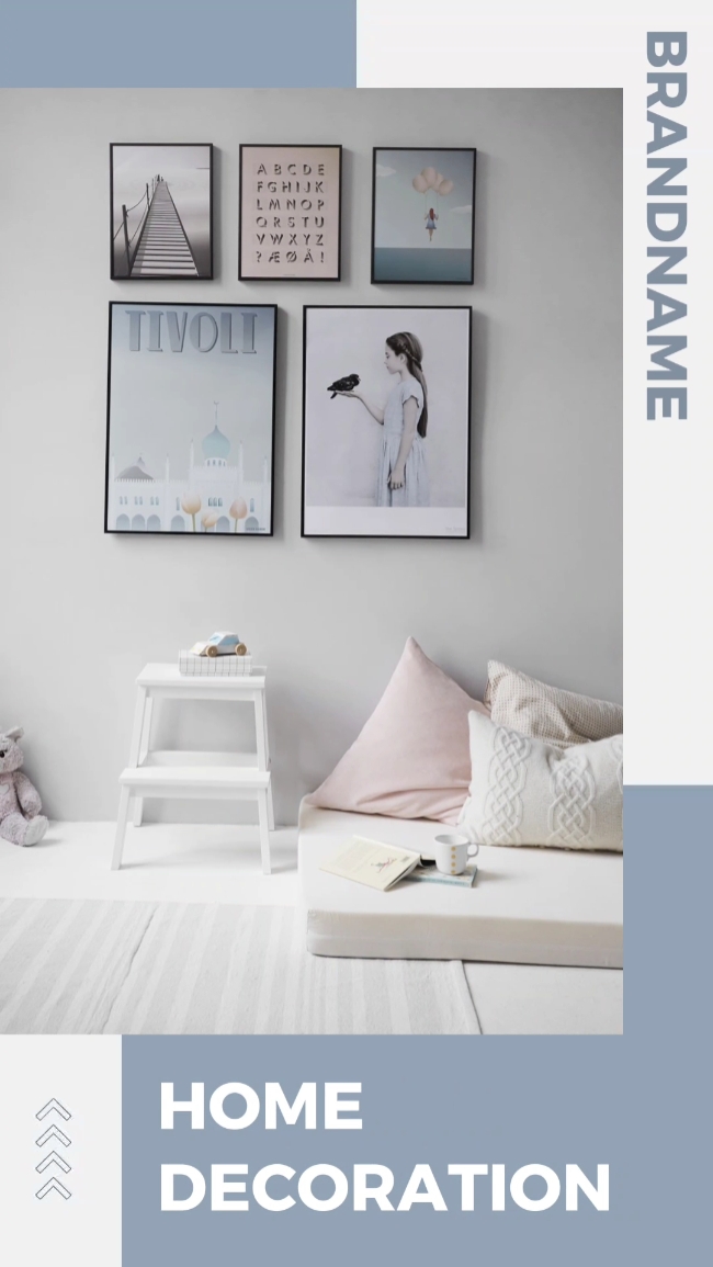 Venda de decoração para casa, estilo minimalista, 50% de desconto, azul branco 