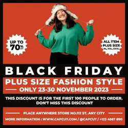 Black Friday Sale Plus Size Fashion Style Promotion Social Media Post