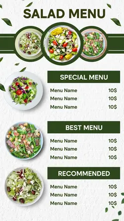 The minimalist pastel theme salad food menu can be edited for Instagram Stories