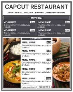 Business promotion, black and white vintage minimalist soup food menu design for Instagram portraits