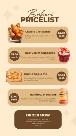 Food & Beverages Bakery Pricelist Instagram Story