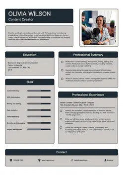 Business Content Creator Resume Modern Navy