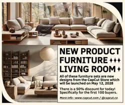 New Product Furniture Living Room Promotion Facebook Post Cream Minimalist