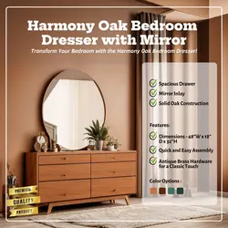 E-Commerce Household Harmony Oak Bedroom Dresser with Mirror Product Callout
