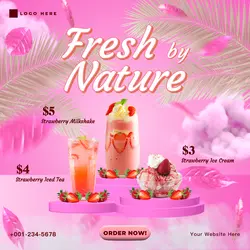 Beverage Strawberry Menu Instagram Post Pink Pastel