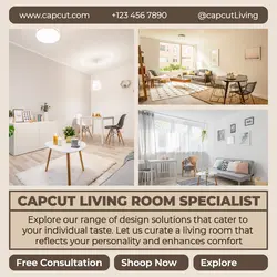 Retro design minimalist living room designer business template for Instagram Post needs