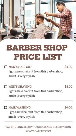 Barber Shop Price list Instagram Story