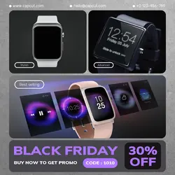 Black friday smart watch promo instagram post black and purple minimalist