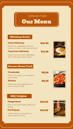 Food Korean Restaurant Menu Instagram Story