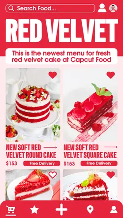 Food Red Velvet Cakes Product Display Instagram Story Red White Modern