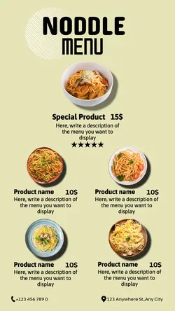 restaurant's warm noodle menu for instagram stories