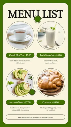 Cafe Menu List Instagram Story