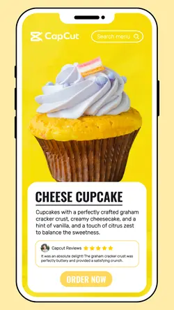food and beverage cheese cake product display with review