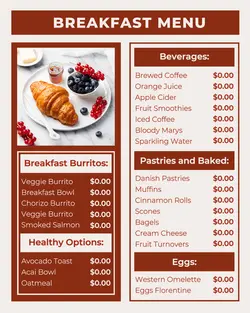 breakfast food menu instagram post