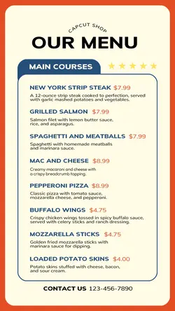 Food & Beverages American Food Menu