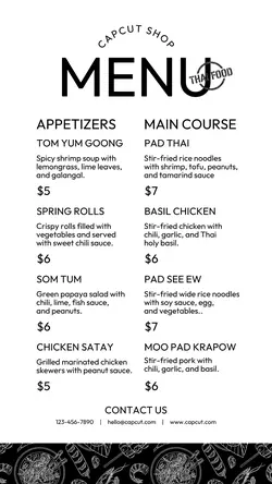Food & Beverages Thailand Food Menu