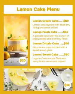Lemon Cake Menu